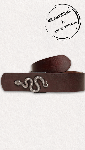 Brown Plain Belt With Snake-shaped Metal Buckle: Mr. Ajay Kumar X Art N Vintage