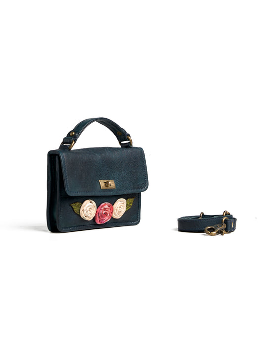 Floral Charm Mini Crossbody – Midnight Blue