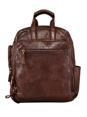 Heritage Brown Real Leather Backpack with Multiple Pockets