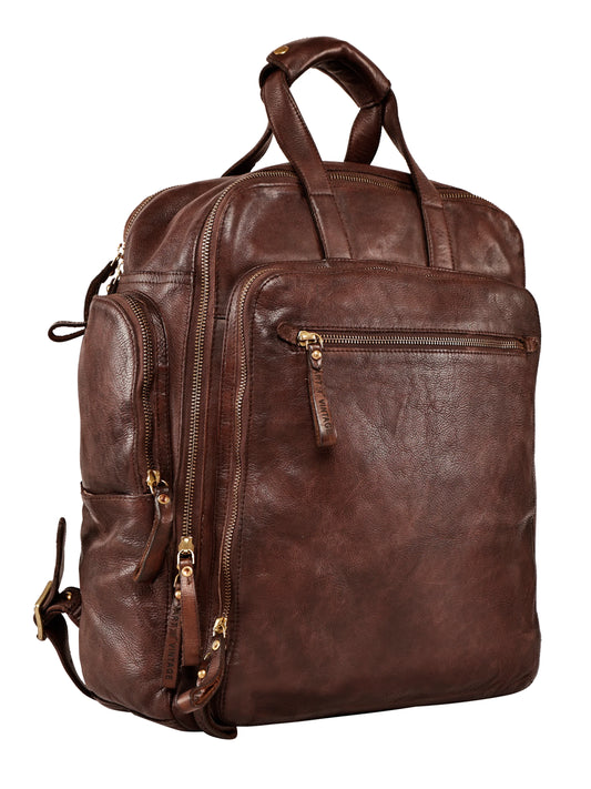 Heritage Brown Real Leather Backpack with Multiple Pockets