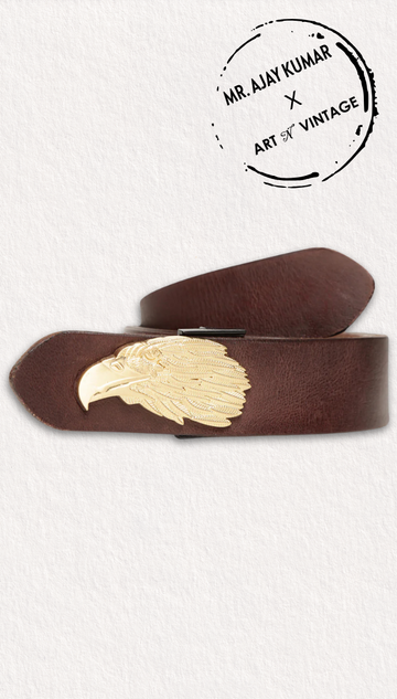 Brown Plain Belt With Eagle-shaped Metal Buckle: Mr. Ajay Kumar X Art N Vintage