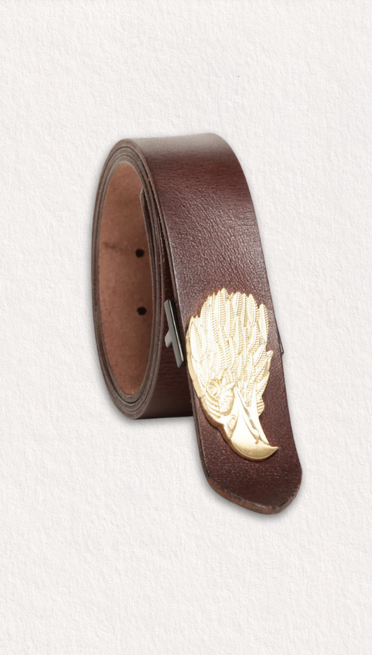 Brown Plain Belt With Eagle-shaped Metal Buckle: Mr. Ajay Kumar X Art N Vintage