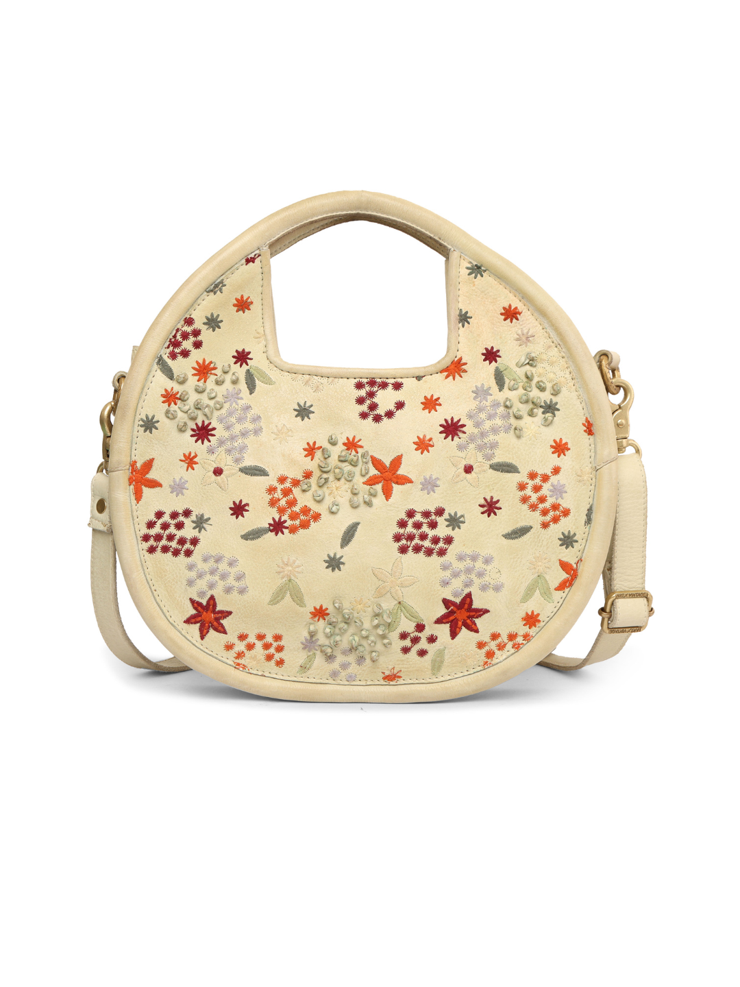 Floral Bliss: Round L.Green Leather Handbag with Flower Embroidery