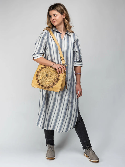 Mandala Woven Leather Flap Crossbody