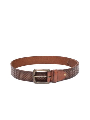 Brown geometric Textured Leather Belt by Art N Vintage