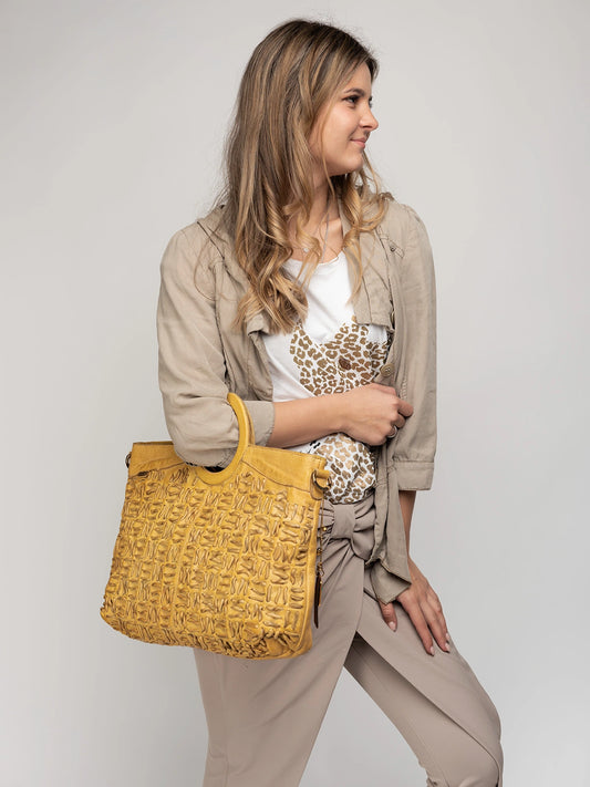 Art N Vintage Textured Leather Cut-Out Handle Tote Bag