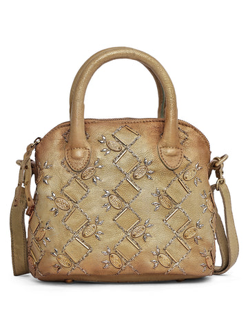 Ashraf Golden Embellished Handcrafted Leather Handbag
