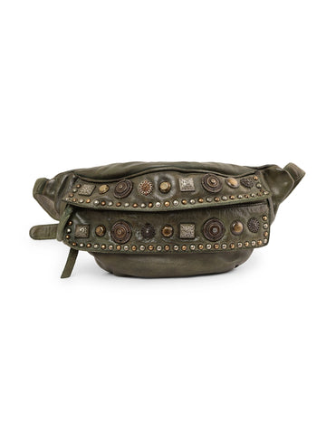 Vintage Olive Studded Genuine Leather Waist Bag