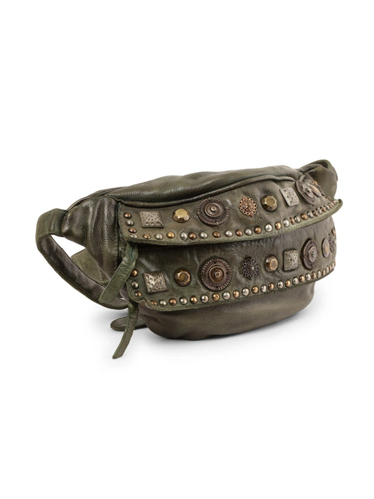 Vintage Olive Studded Genuine Leather Waist Bag