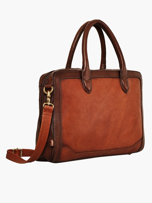 Cognac Real Leather Briefcase Laptop Bag