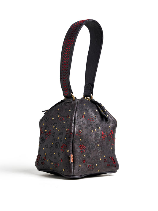 Midnight Bloom Textured Dome Handbag
