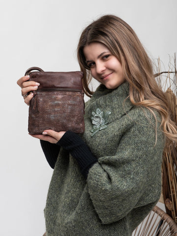 Art N Vintage Distressed Leather Multi-Zip Crossbody Bag