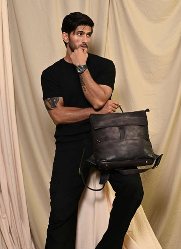 James : Real Leather Black Backpack by Art N Vintage