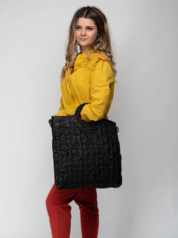 Art N Vintage Textured Leather Cut-Out Handle Tote Bag