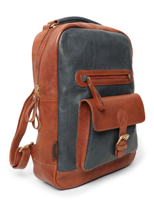 Two-Tone Real Leather Backpack