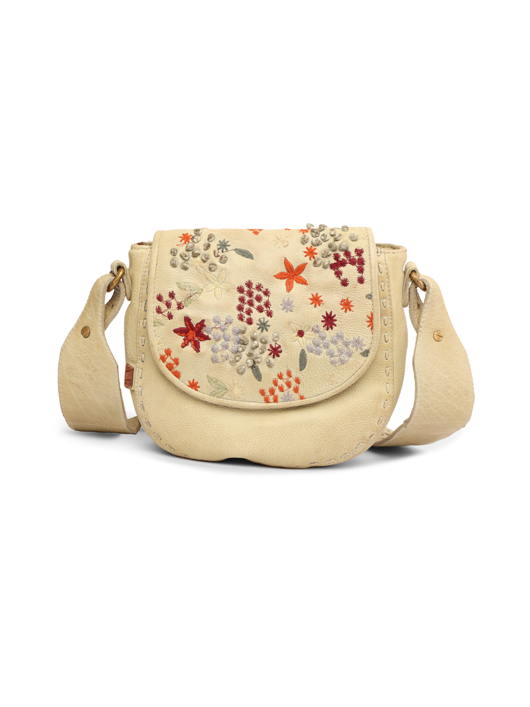 Floral Bliss: L.Green Leather Crossbody bag with Flower Embroidery