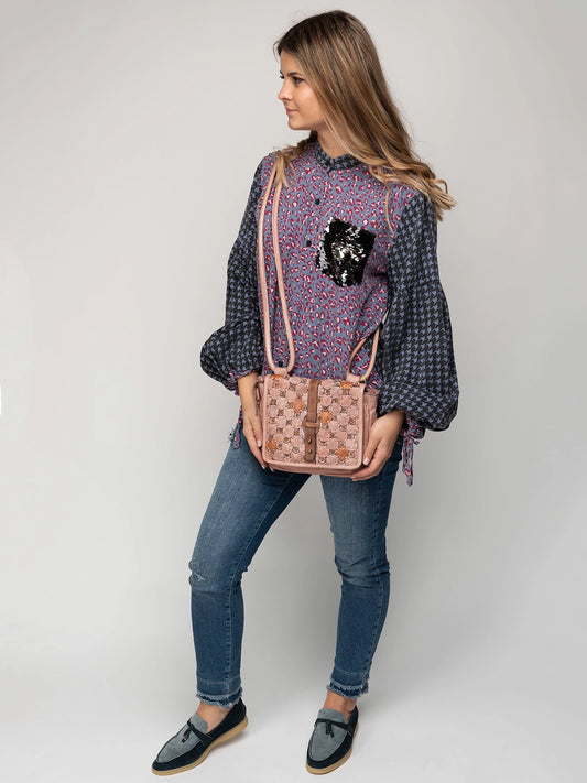 Cross-Riveted Leather Flap Bag