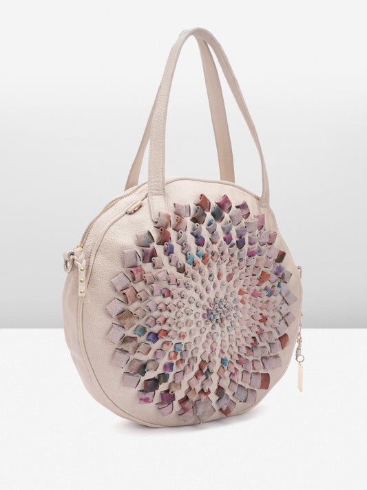 Art N Vintage Glory:  Beige Leather Round shape Crossbody