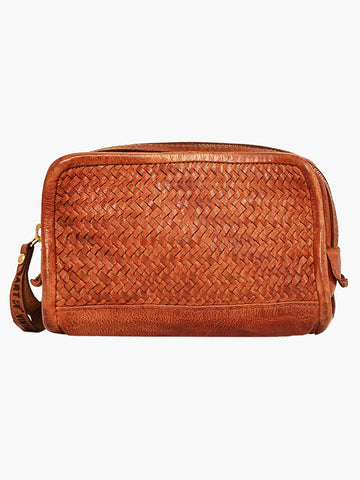 Vintage Woven Leather Travel Toiletry Pouch