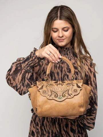 Laser-Cut and Studded Leather Satchel