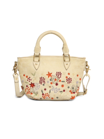 Floral Bliss: L.Green Leather Mini Tote bag with Flower Embroidery