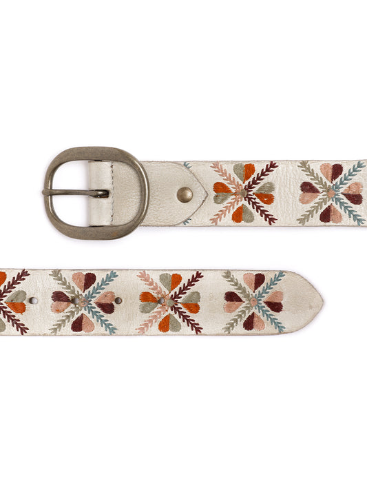 Cream Womens Genuine Leather Belt by Art N Vintage