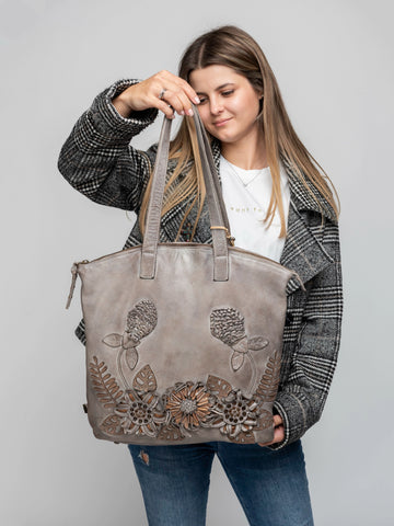 Textured Leather Tote with Integrated Handles