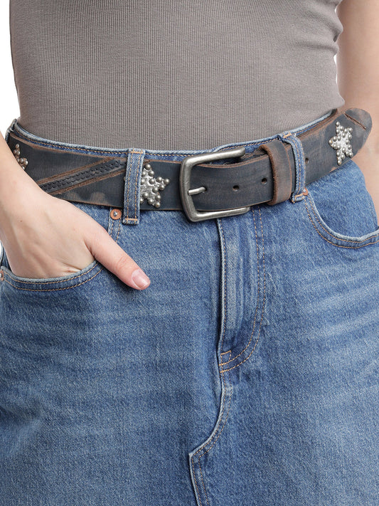 Denim Blue  Womens Genuine Leather Belt by Art N Vintage