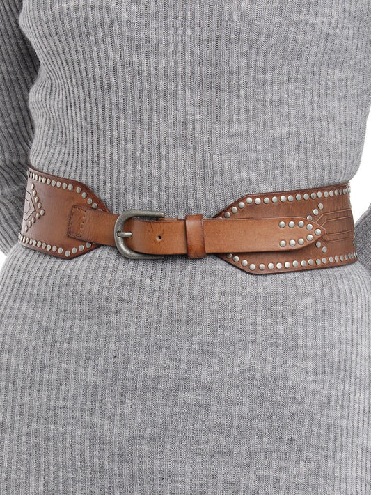 Cognac Womens Genuine Leather Belt by Art N Vintage