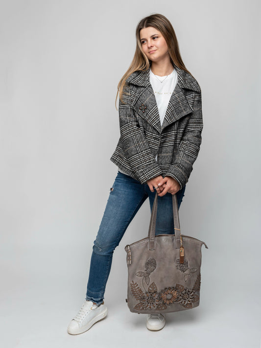 Textured Leather Tote with Integrated Handles