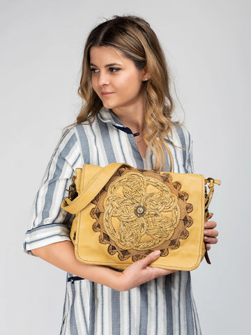 Mandala Woven Leather Flap Crossbody