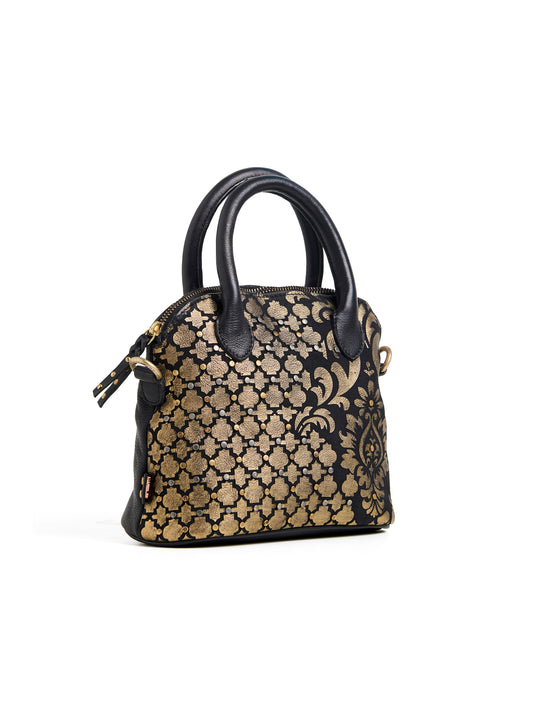 Art N Vintage Real Leather Vintage Handbag with Gold Intricate Pattern