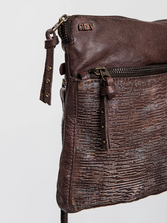 Art N Vintage Distressed Leather Multi-Zip Crossbody Bag