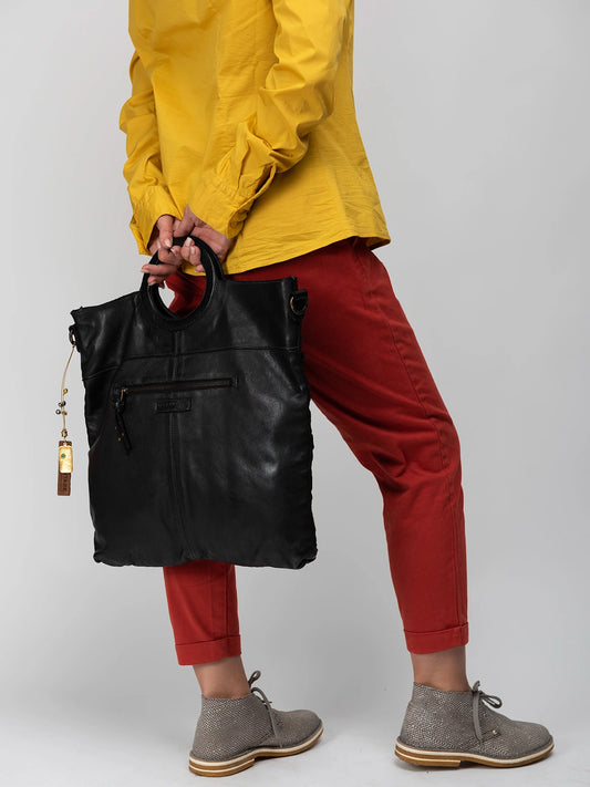 Art N Vintage Textured Leather Cut-Out Handle Tote Bag