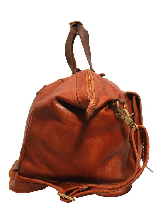 Ethan: Tan Weekender Bag In Washed Leather For Travel by art n vintage