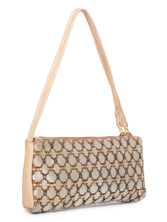 LUMINOSA: Cream Leather clutch Bag By Art N Vintage