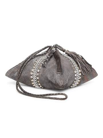 SILVIA: Black Sleek Leather Bag in Triangular Form By Art N Vintage