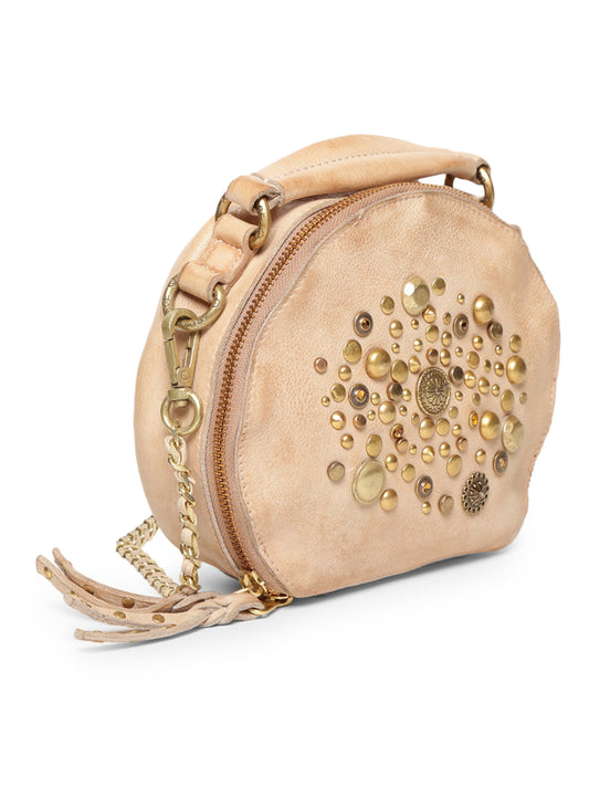 Rivet & Concho: The Statement Ivory Beige  Round Shape Crossbody By Art N Vintage