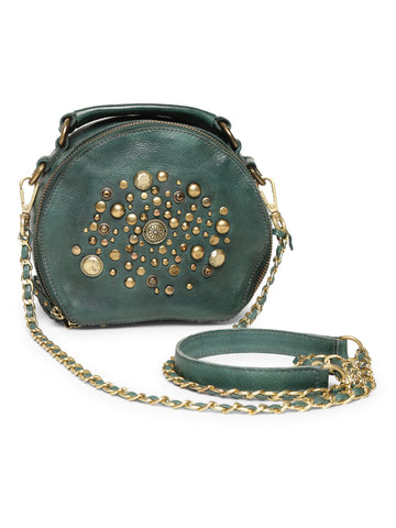 Rivet & Concho: The Statement Emerald Green Round Shape Crossbody By Art N Vintage