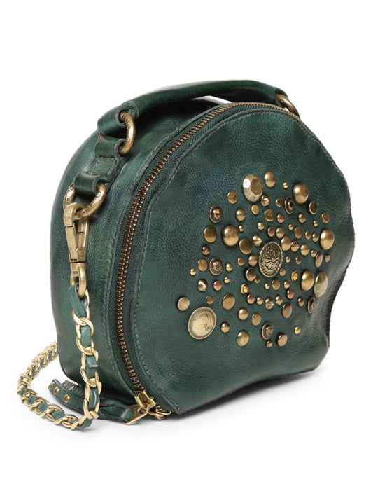 Rivet & Concho: The Statement Emerald Green Round Shape Crossbody By Art N Vintage