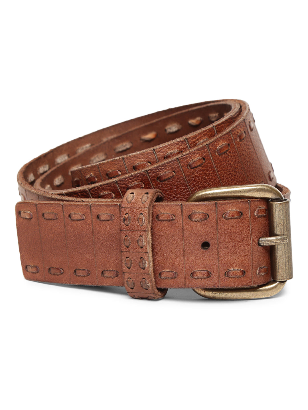 Brown Genuine Leather Interlinked Weaving Technique Belt By Art N Vintage