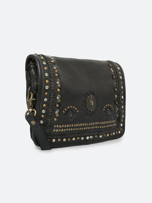 Savio: Embellished Crossbody Flap Bag In Veg Tan Leather