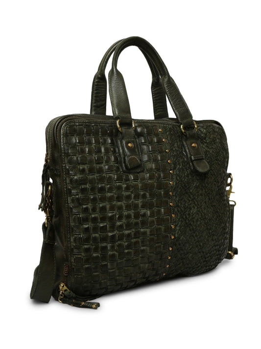Timeless Artisan Pack: Olive Real Leather Laptop Bag By Art N Vintage