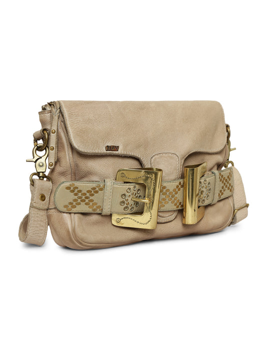 Crossbody Chic: Cream Leather Women Bag By Art N Vintage