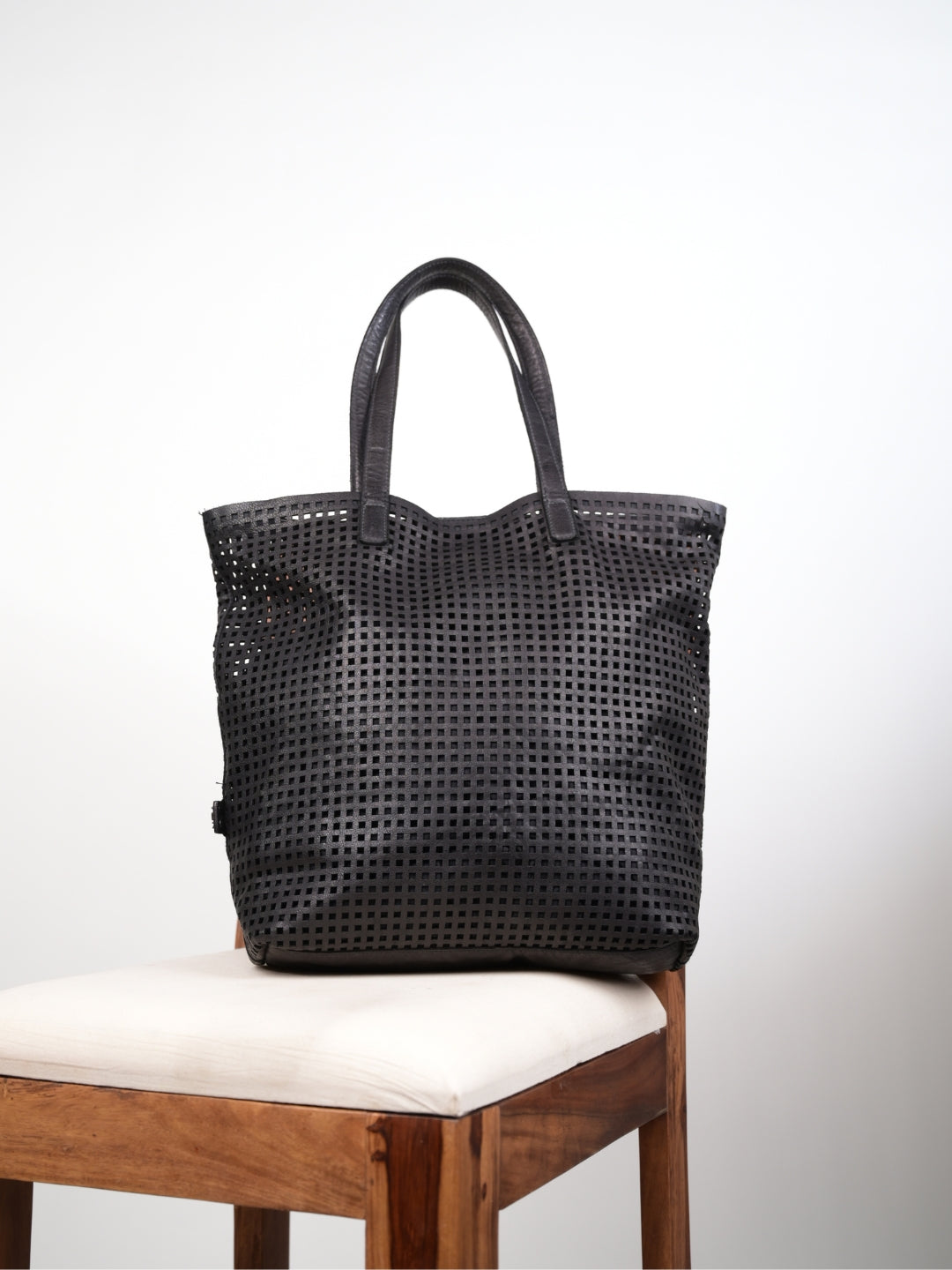 Black Leather Tote Bag by Art N Vintage