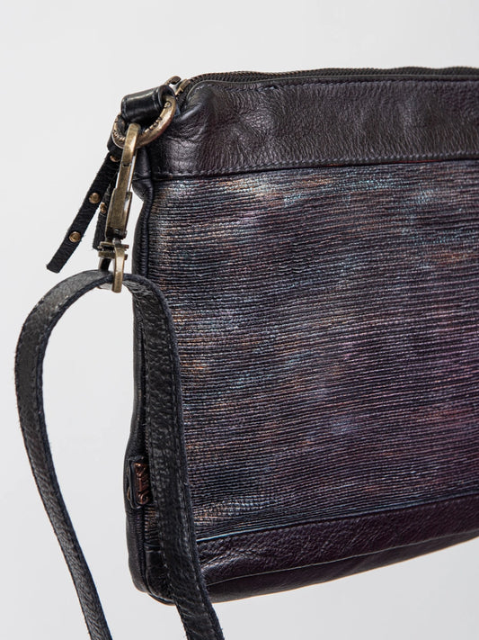 Black Distressed Leather Multi-Zip Crossbody Bag