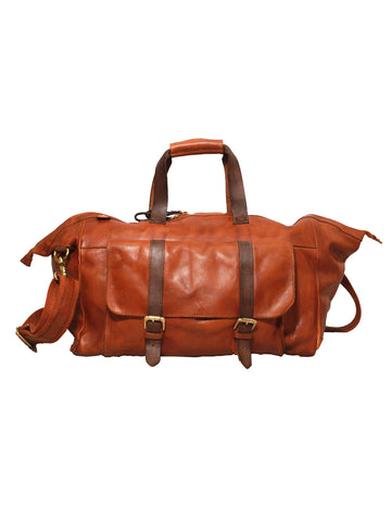 Ethan: Tan Weekender Bag In Washed Leather For Travel by art n vintage