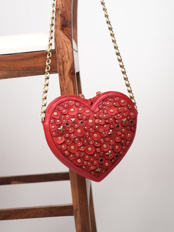 Red Heart Shaped Leather Handbag by Art N Vintage