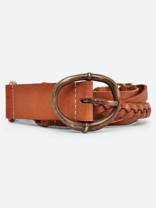 Braided Leather Accent Belt with Antique Buckle