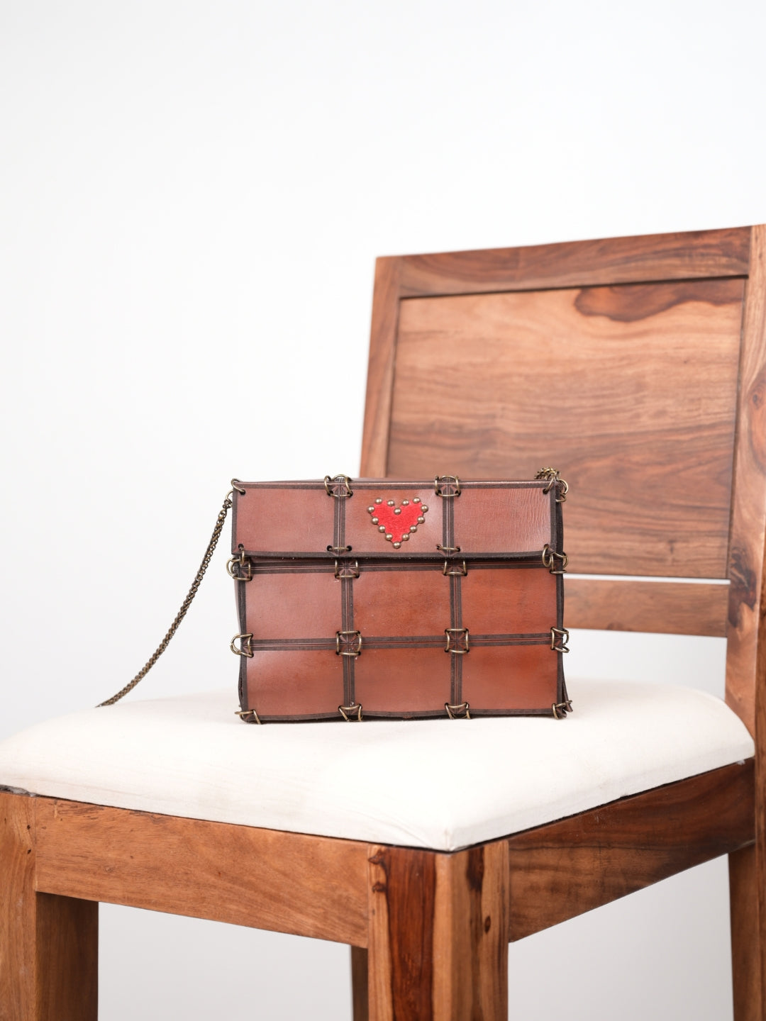 Cognac Laser Cut Leather Sling Bag by Art N Vintage